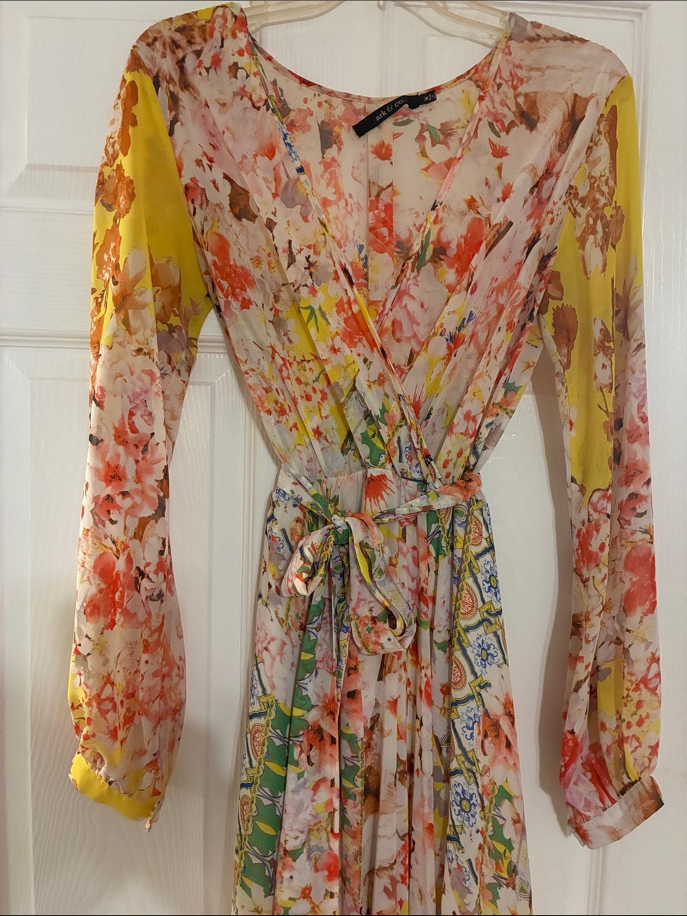 Ark & Co Yellow Floral Wrap Maxi Dress with Tie Waist